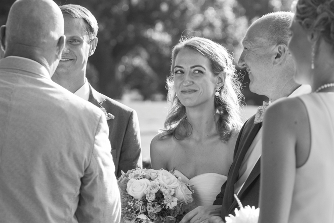Bride looking at her father