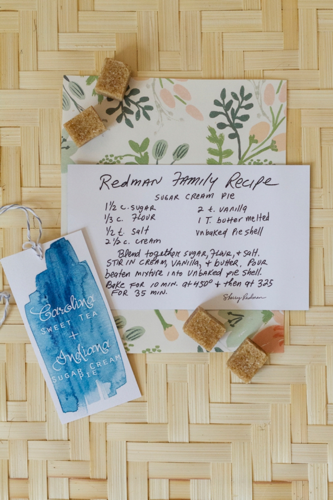 Recipe for pie as a wedding favor!