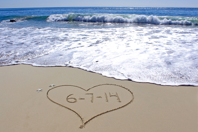 Wedding Date written in the sand...