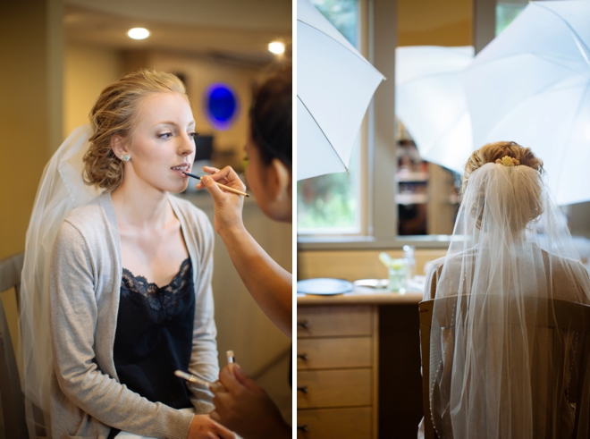 The bride getting her makeup done