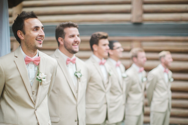 Khaki and pink groomsmen