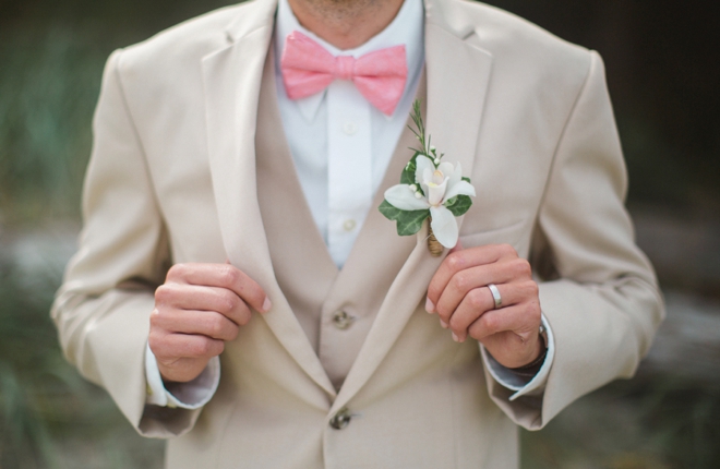 Khaki and pink groom