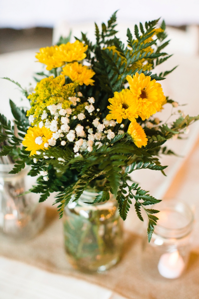 Simple yellow flowers for a barn wedding