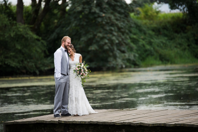 Bride and groom embrace