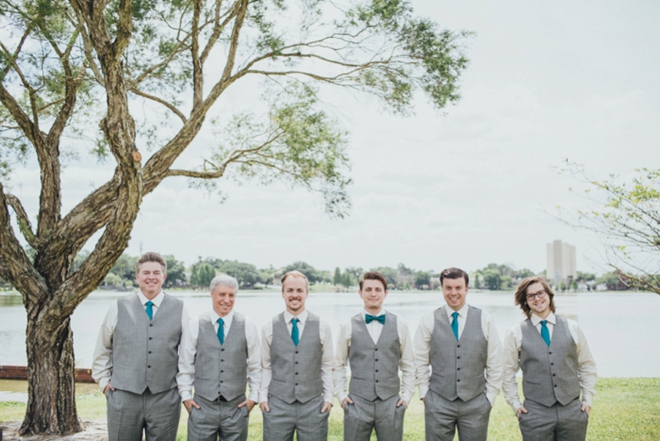 gray and turquoise groomsmen