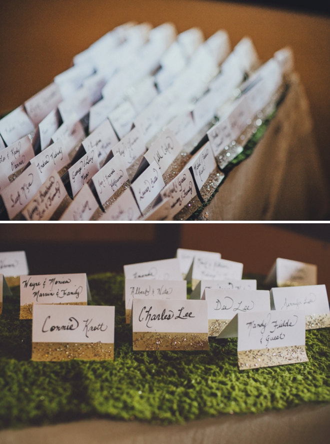 Glittered escort cards