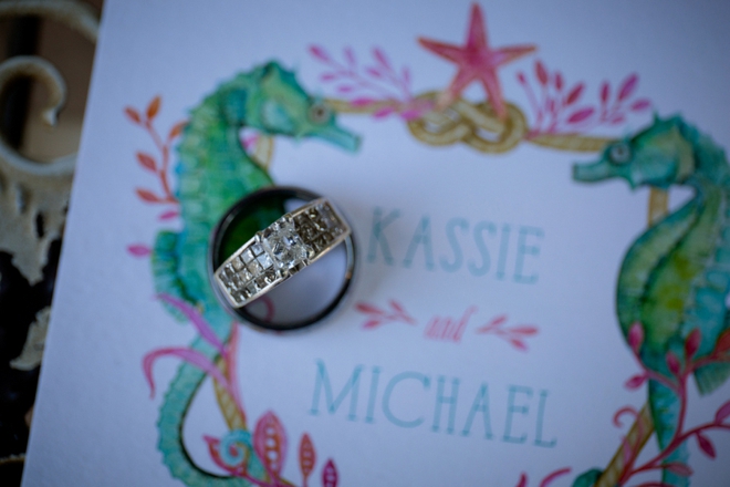 Darling seahorse invitation with wedding rings