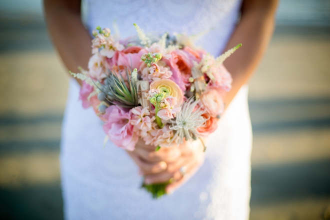 Beach bride and her bouquet