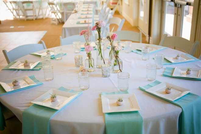 Lovely mint and pink wedding reception