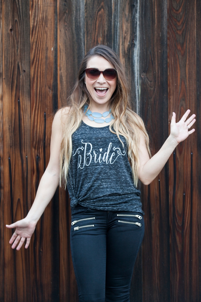 DIY Iron-on glitter bride shirt