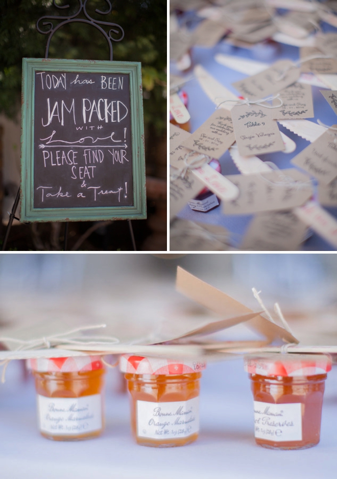 Jam wedding favors and seating cards