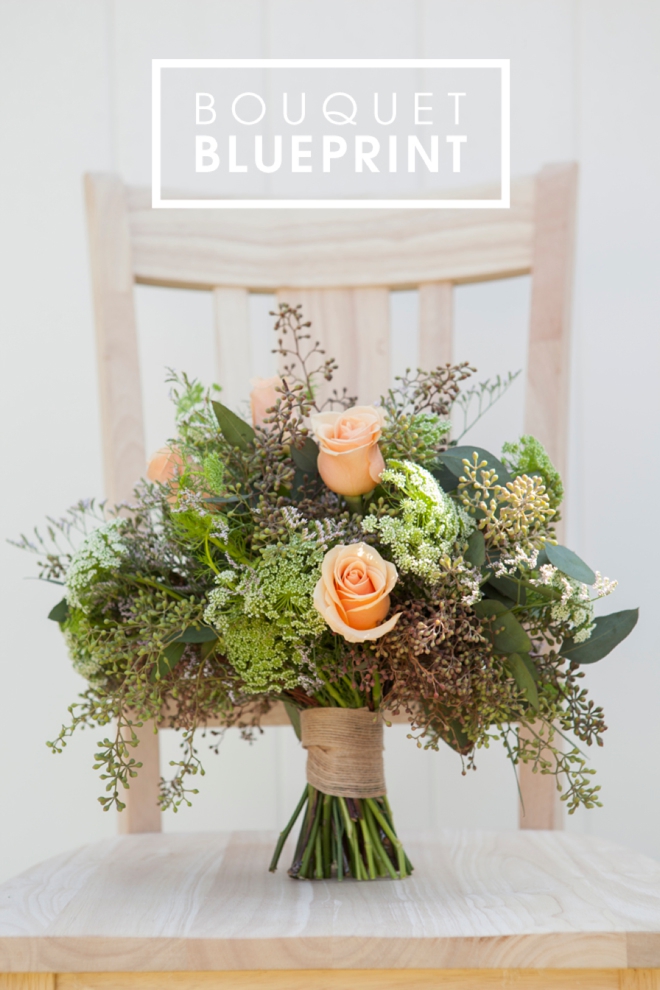 Wedding Bouquet Blueprint - green filler and peach roses
