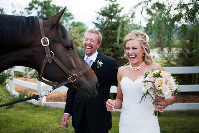 Bride and groom and horse