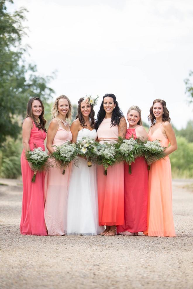 Gorgeous coral ombre bridesmaids