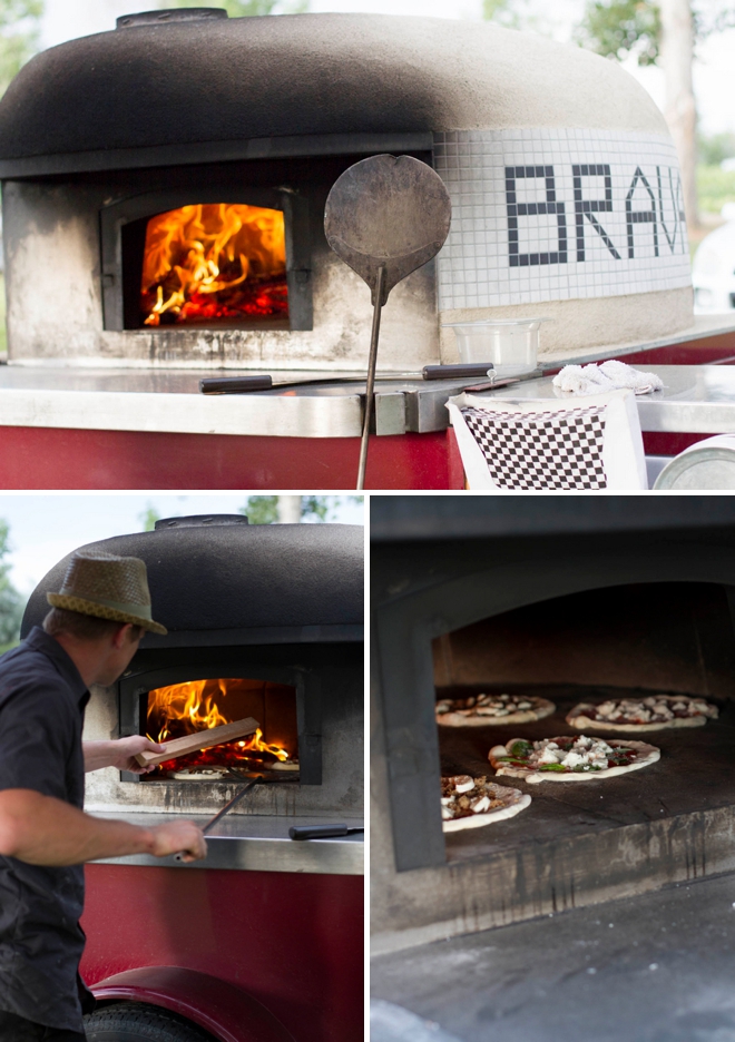 Wood fire pizza at a wedding