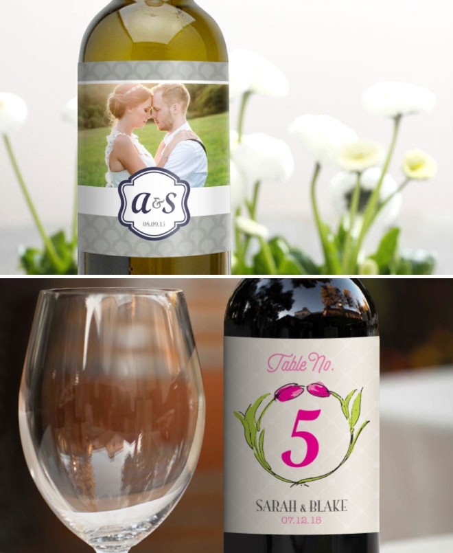 Custom wine bottle label table numbers and favors