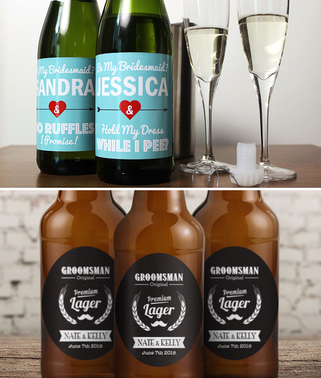 Custom bridal party wine labels and beer labels