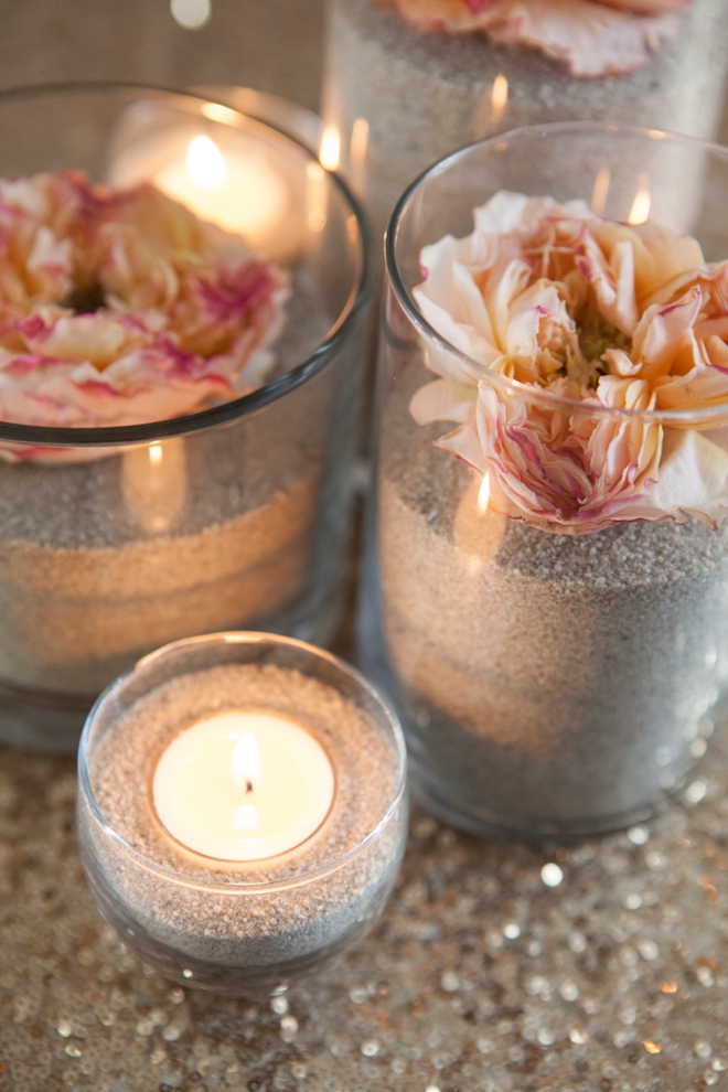 DIY flower and sand centerpieces