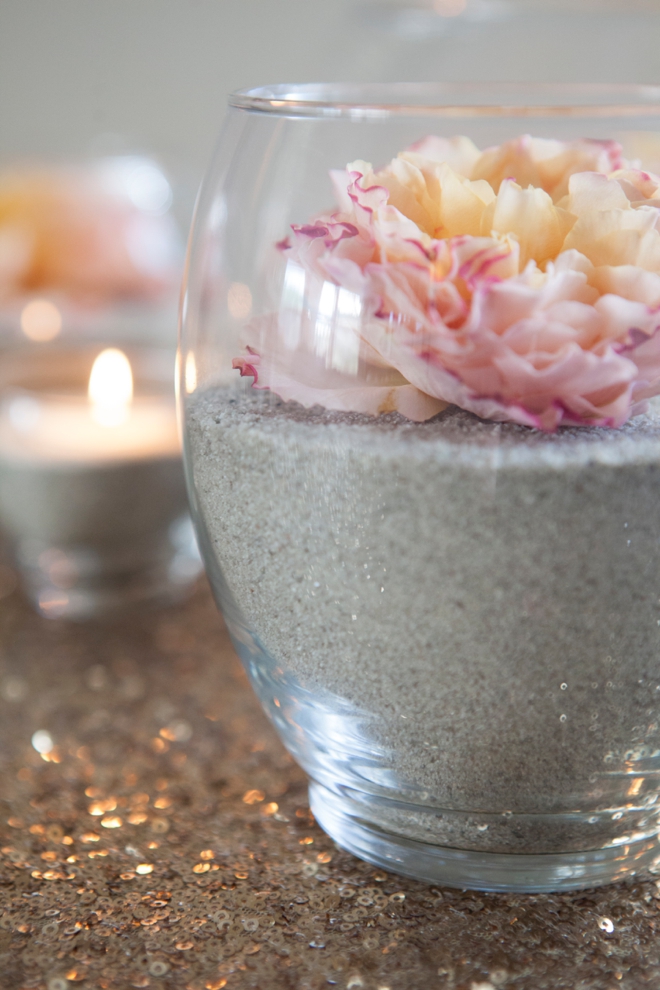 DIY flower and sand centerpieces