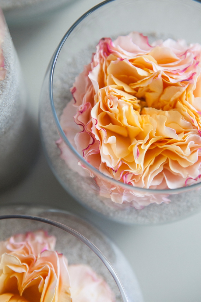 DIY flower and sand centerpieces