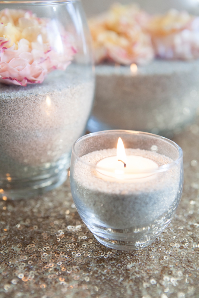 DIY flower and sand centerpieces