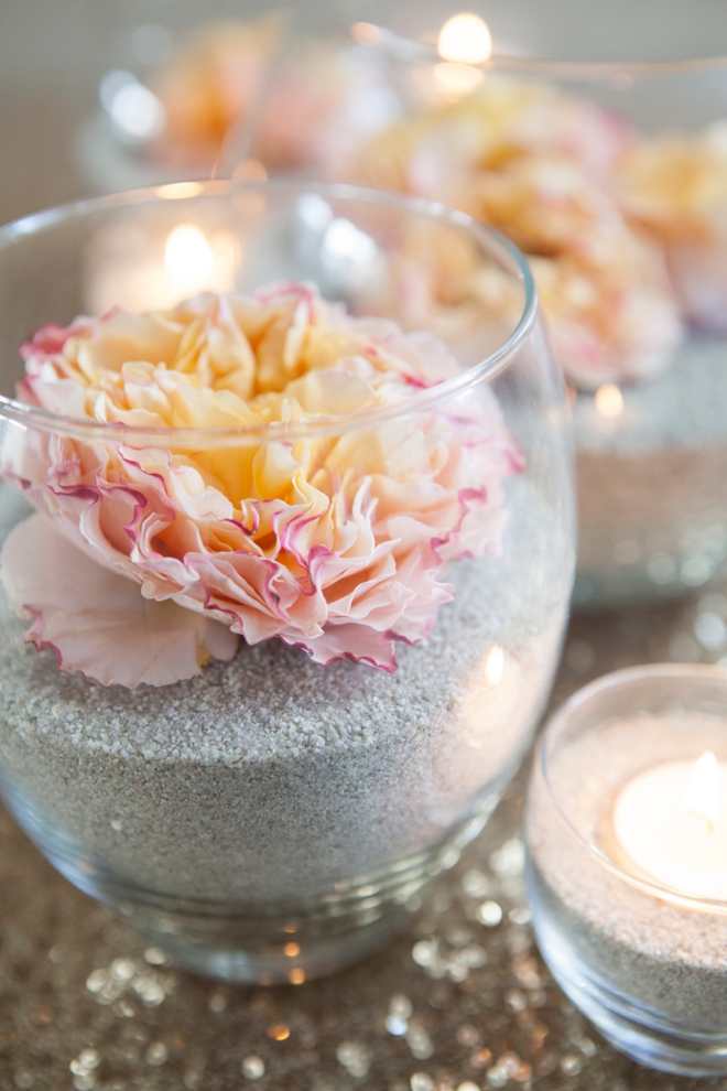 DIY flower and sand centerpieces