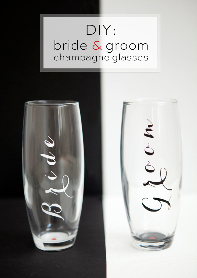 DIY Bride and Groom Champagne Glasses