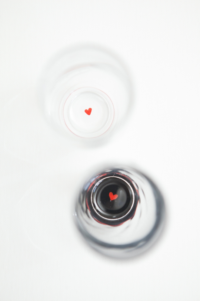 DIY Bride and Groom Champagne Glasses with hidden hearts