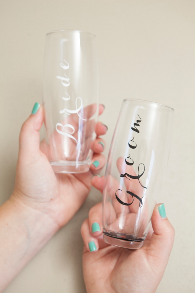 DIY Bride and Groom Champagne Glasses
