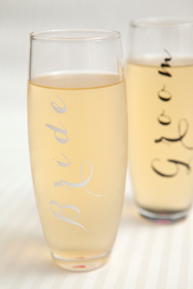 DIY Bride and Groom Champagne Glasses