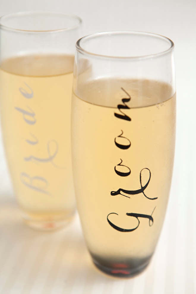 DIY Bride and Groom Champagne Glasses