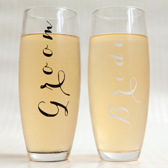 DIY Bride and Groom Champagne Glasses