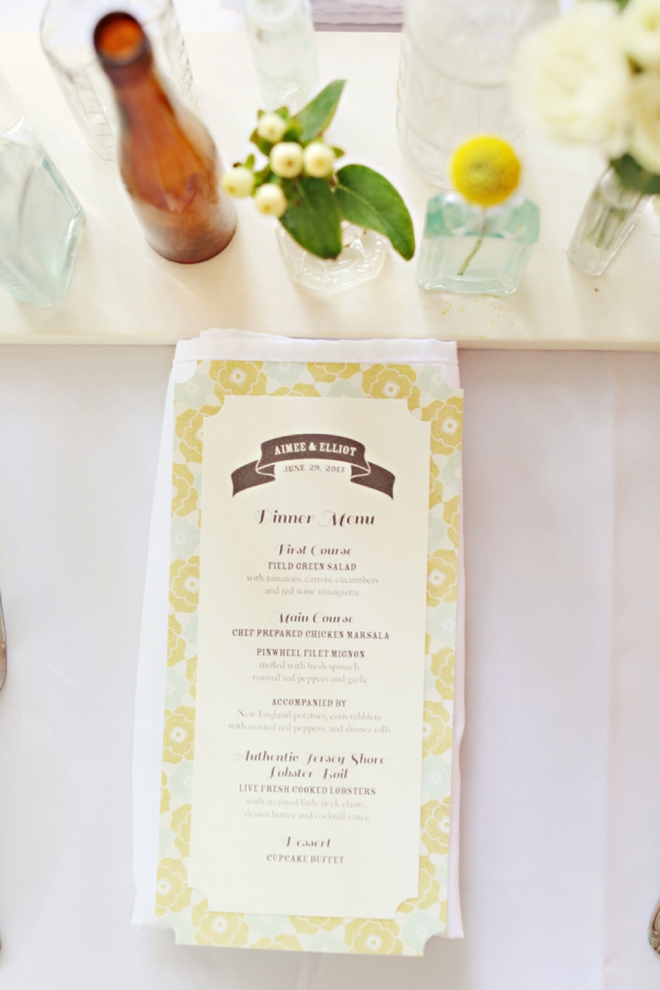 DIY wedding menu