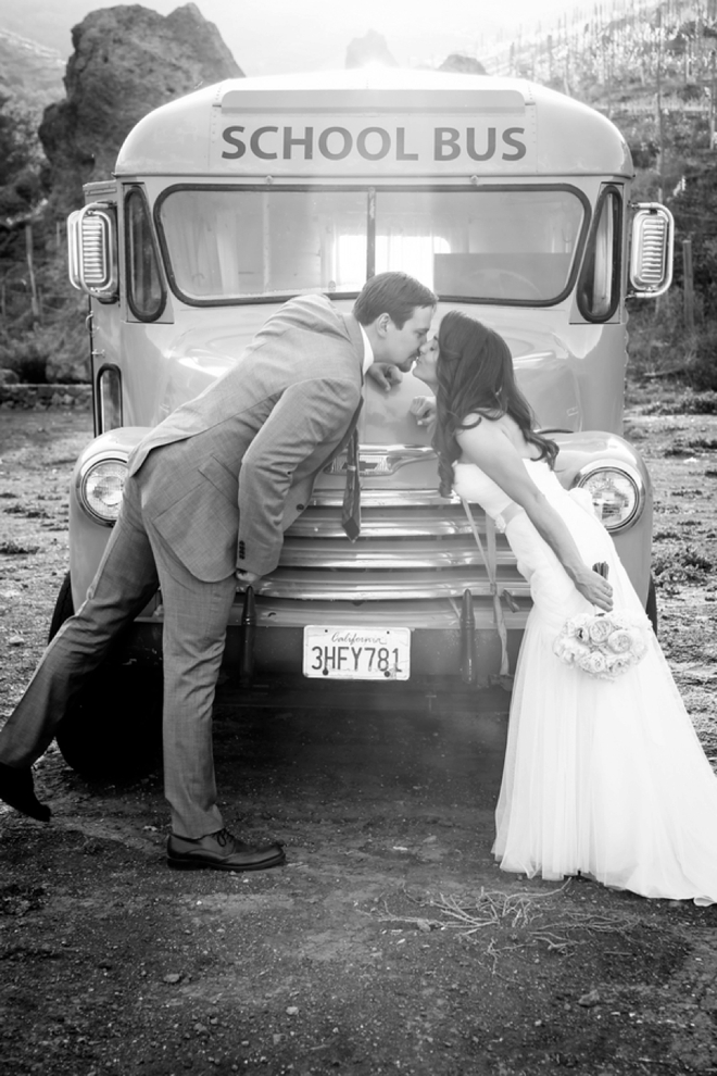 Kissing in front of a school bus