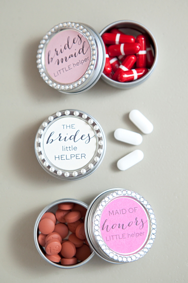 DIY bridal party pill box gifts