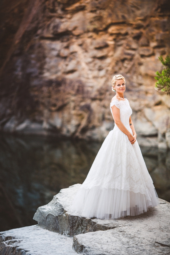 The stunning bride in her vintage wedding dress