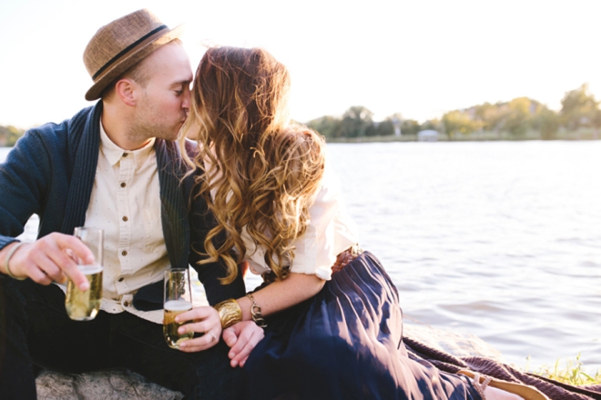 Champagne engagement with gorgeous light