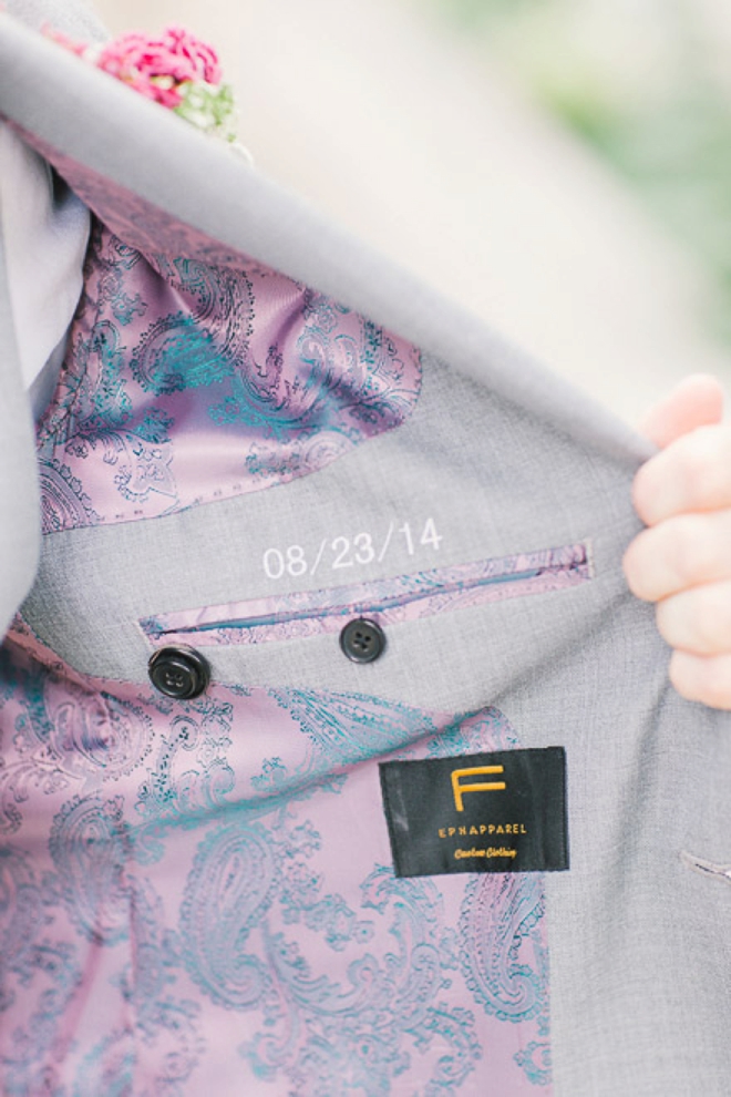 Wedding date inside grooms lapel