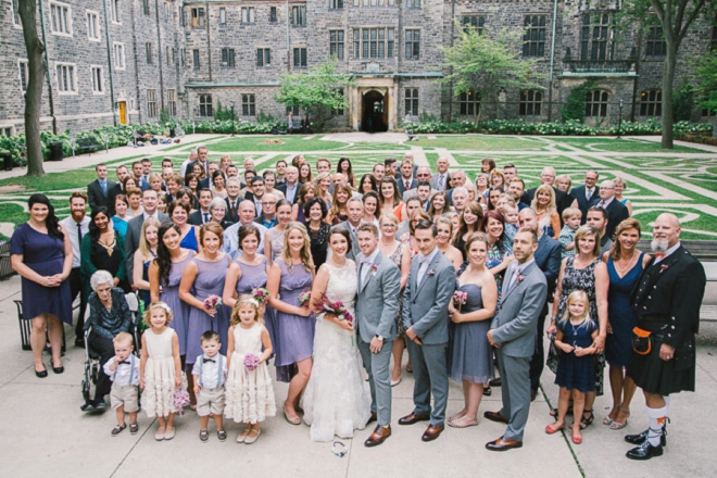 Portrait of entire wedding party and guests