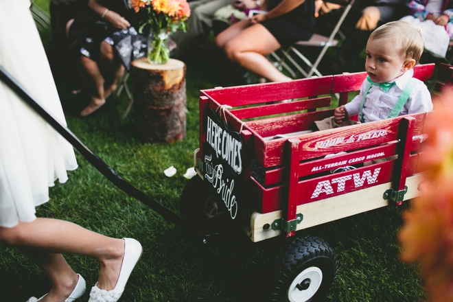 Ring bearer wagon with sign