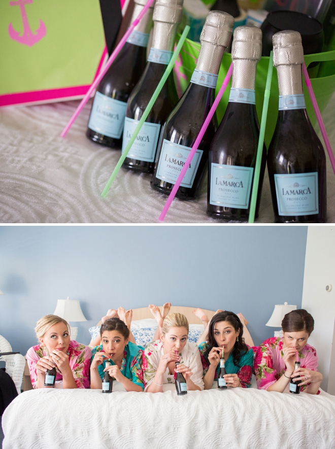 Bridesmaids and champagne