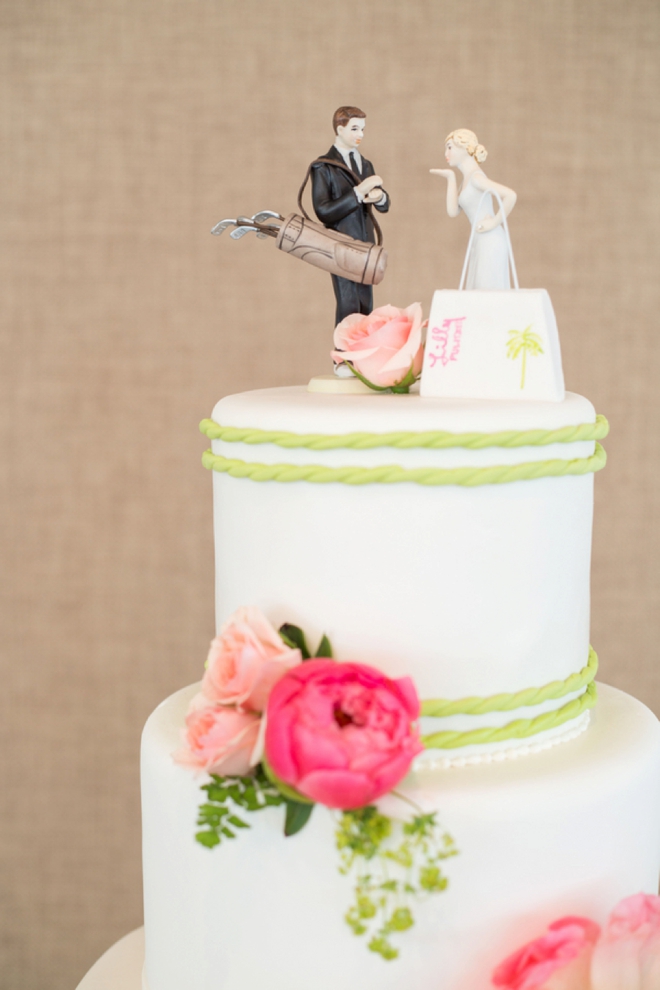 Wedding Cake with golfer and shopper topper