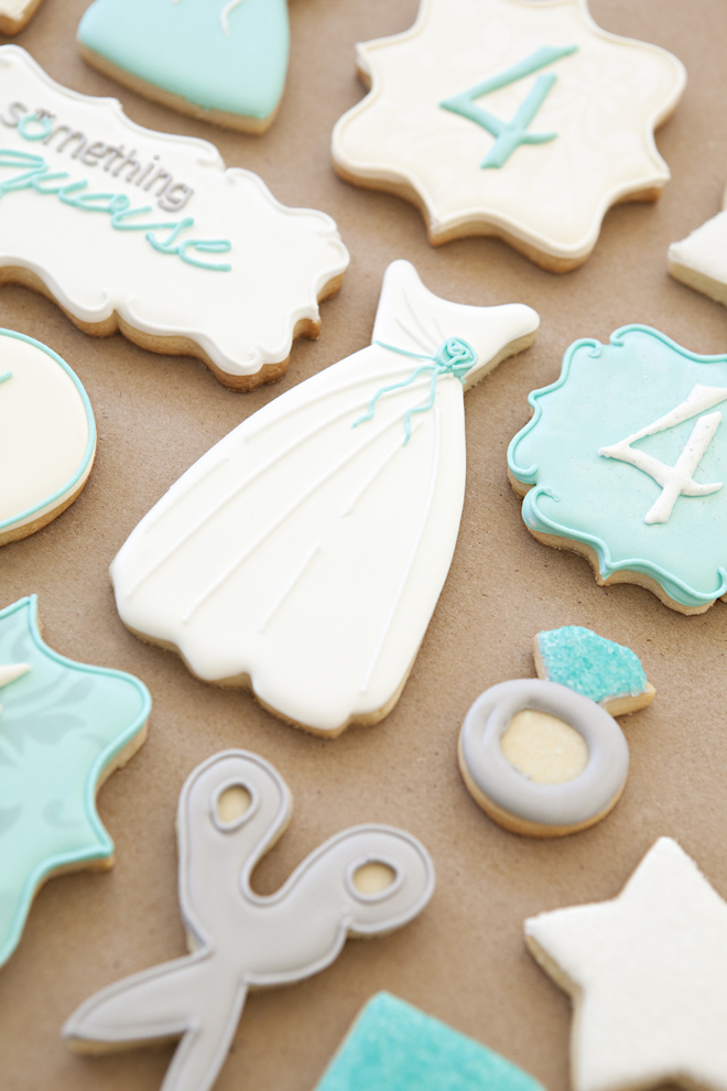 Something Turquoise, custom wedding cookies