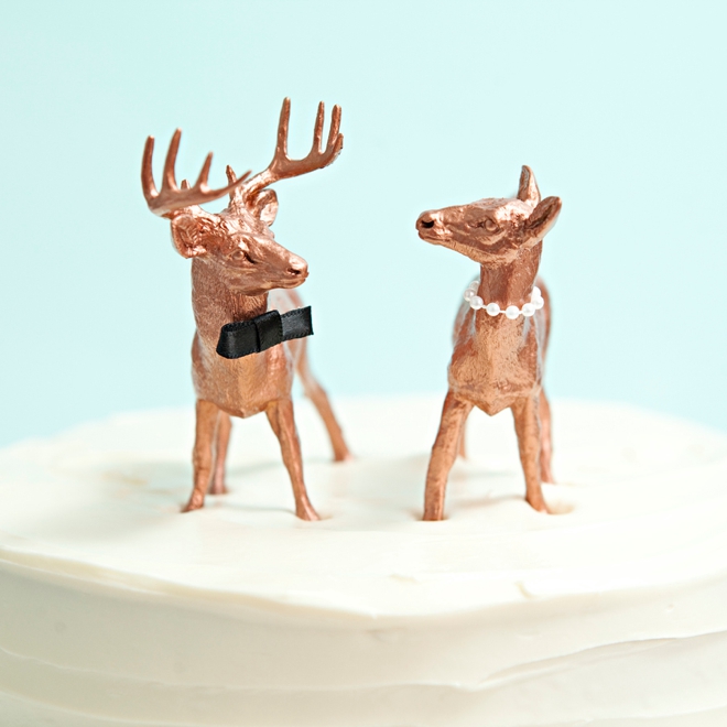 DIY - copper animal cake toppers with bow tie and pearls