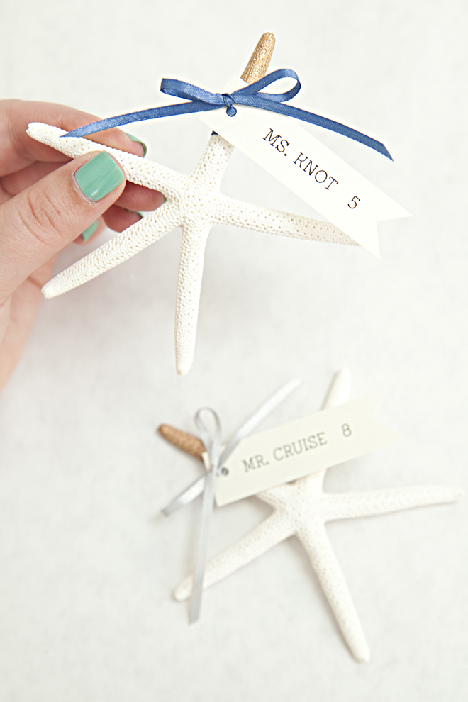 DIY Gold-tipped starfish seating card favors