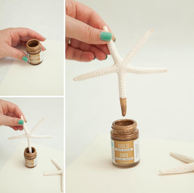 DIY Gold-tipped starfish seating card favors