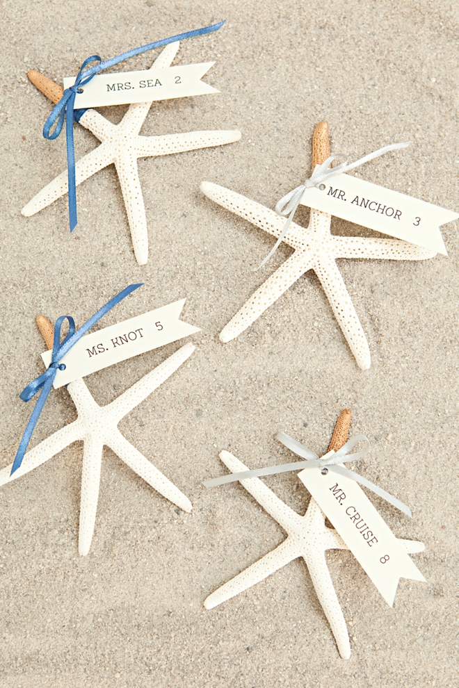 DIY Gold-tipped starfish seating card favors