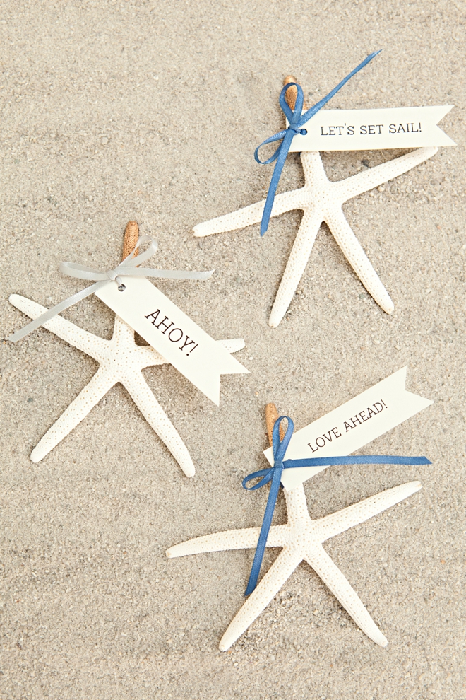 DIY Gold-tipped starfish seating card favors