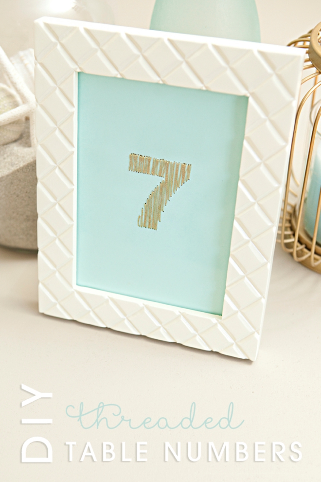 DIY gold metallic thread table numbers