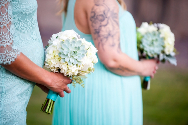 Turquoise bridesmaids and succulents